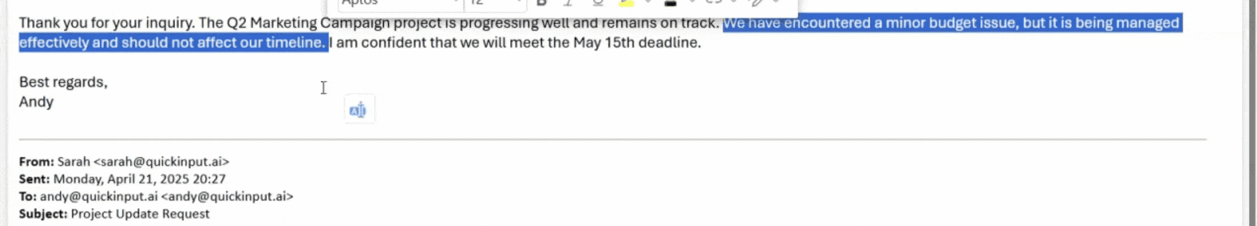 Rewrite Email Sentence
