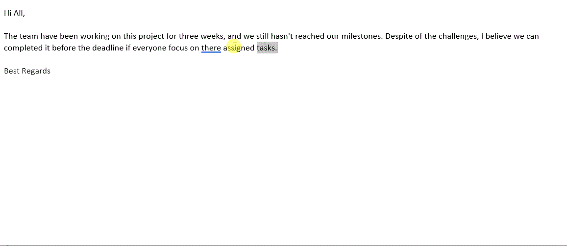 Select problematic paragraph and activate QuickInput.AI